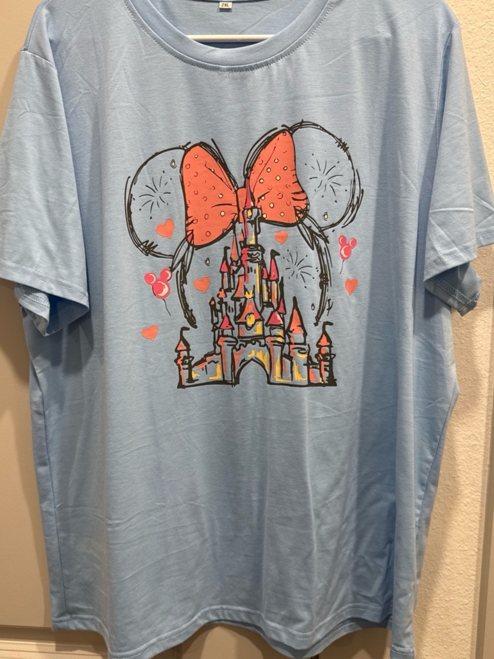 Light Blue Short-Sleeve Graphic Tee with Castle & Pink Bow